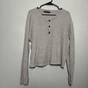 Abercrombie & Fitch Womens Long Sleeve Ribbed Crop Top Shirt Pockets Gray Large